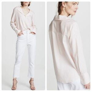 Paige Elora Mauve White Chalk Stipe Button Down Women's Large